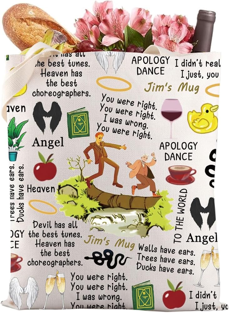 LEVLO G-Omens Inspired Tote Bag Inefffable Crowlley and Aziraphalle Comedy TV Show Fans Shopping Bag