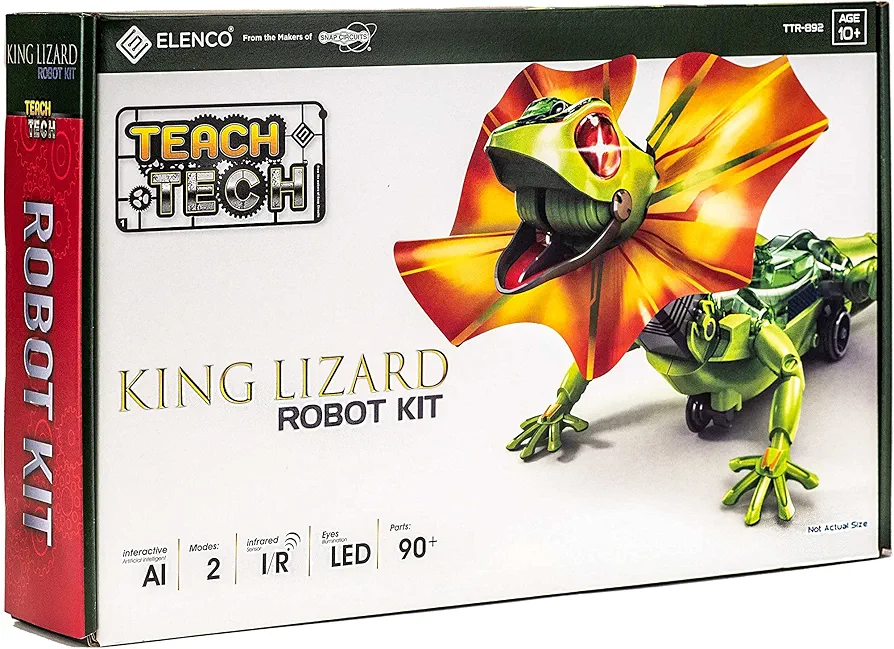 Elenco Teach Tech King Lizard, Interactive Lizard Robot Kit, STEM Creative Toys for Kids 10+ includes Assembly Parts