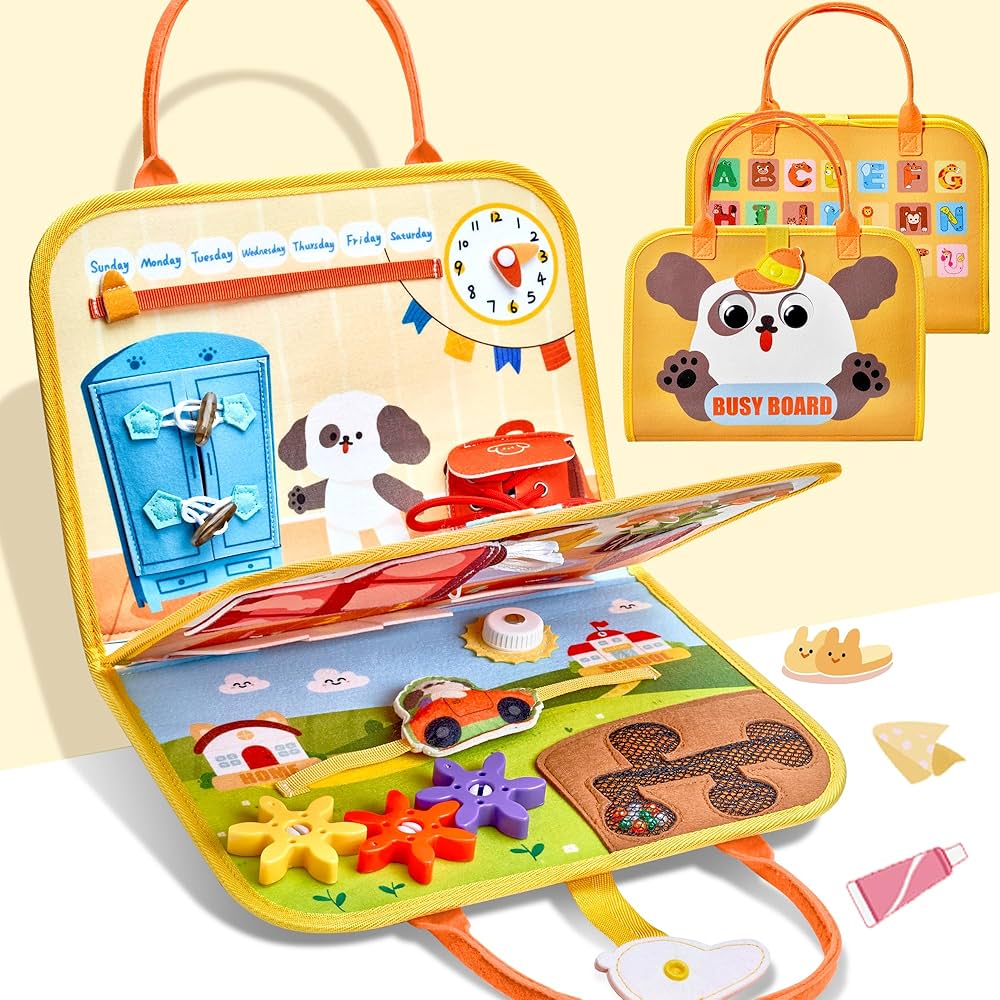 Busy Board Montessori Toy for 1 2 3 4 Years Old, Activity Books, Sensory Toys for Toddlers, Airplane Car Travel Toys Birthday Gifts for Boys Girls