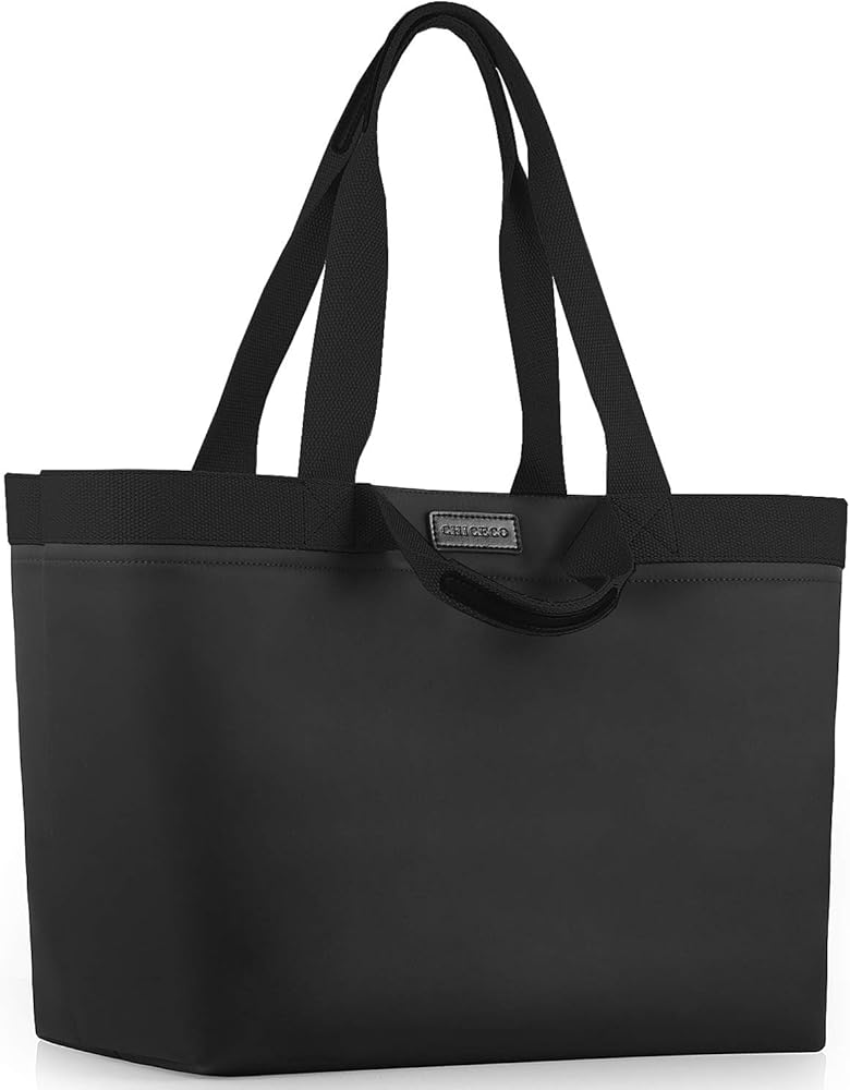 CHICECO Women's Extra Large Tote Bag for Gym Work Beach Utility Bag - Waterproof Nylon (Black(2 slip pockets), X-Large)