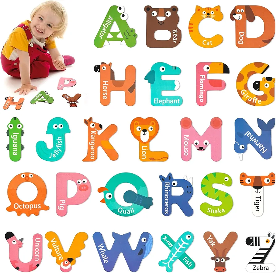 Magnetic Letters for Toddlers, 26PCS Cute Animal Alphabet Magnets Letters Learning Toys for Toddlers Colorful Uppercase ABC Magnets for Refrigerator Best Gifts for Birthday Christmas