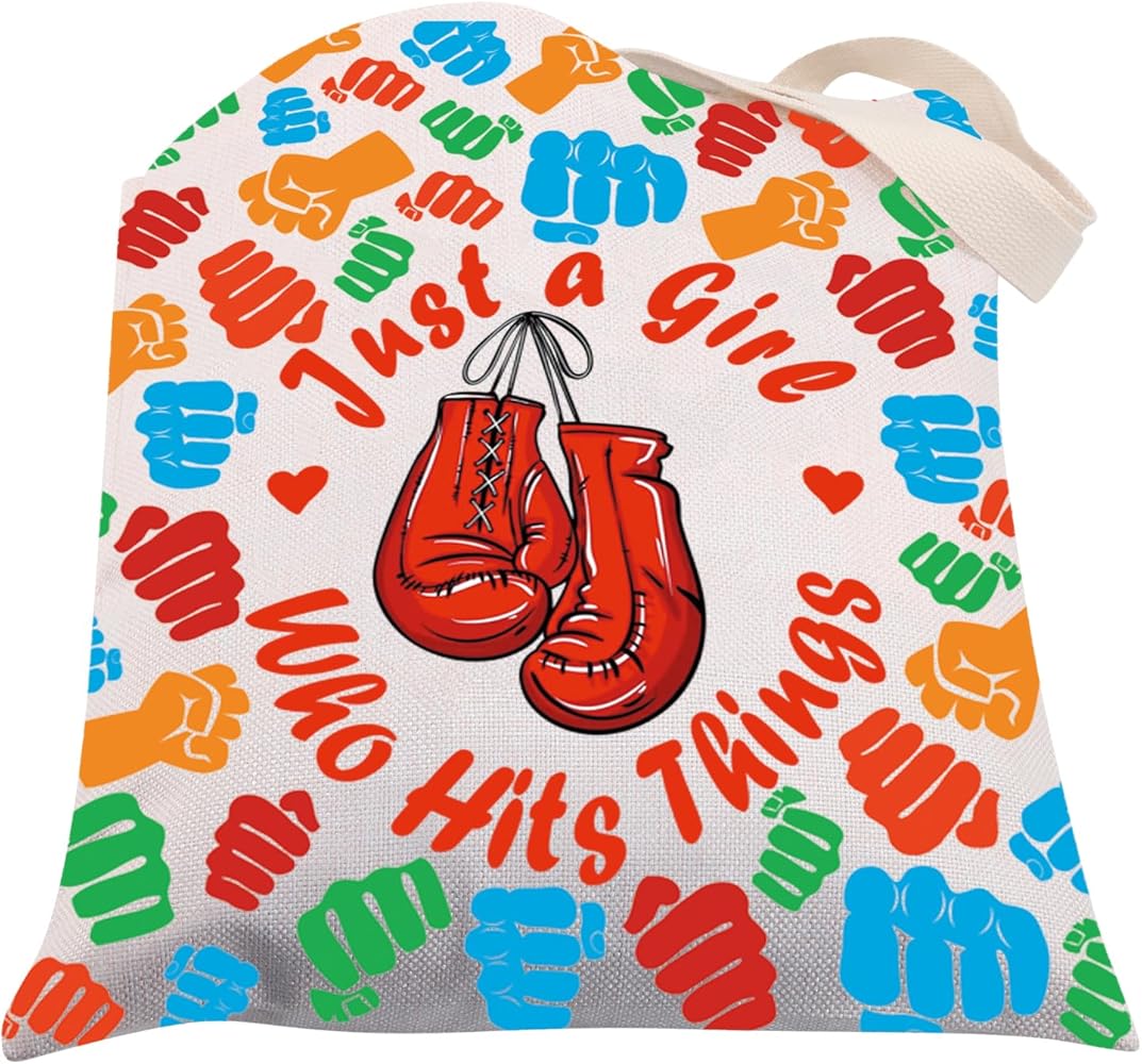 ENSIANTH Boxing Gifts for Girls Just a Girl Who Hits Things Boxing Tote Bag Boxing Lovers Gift for Boxer Fans Tote Shoulder Bag