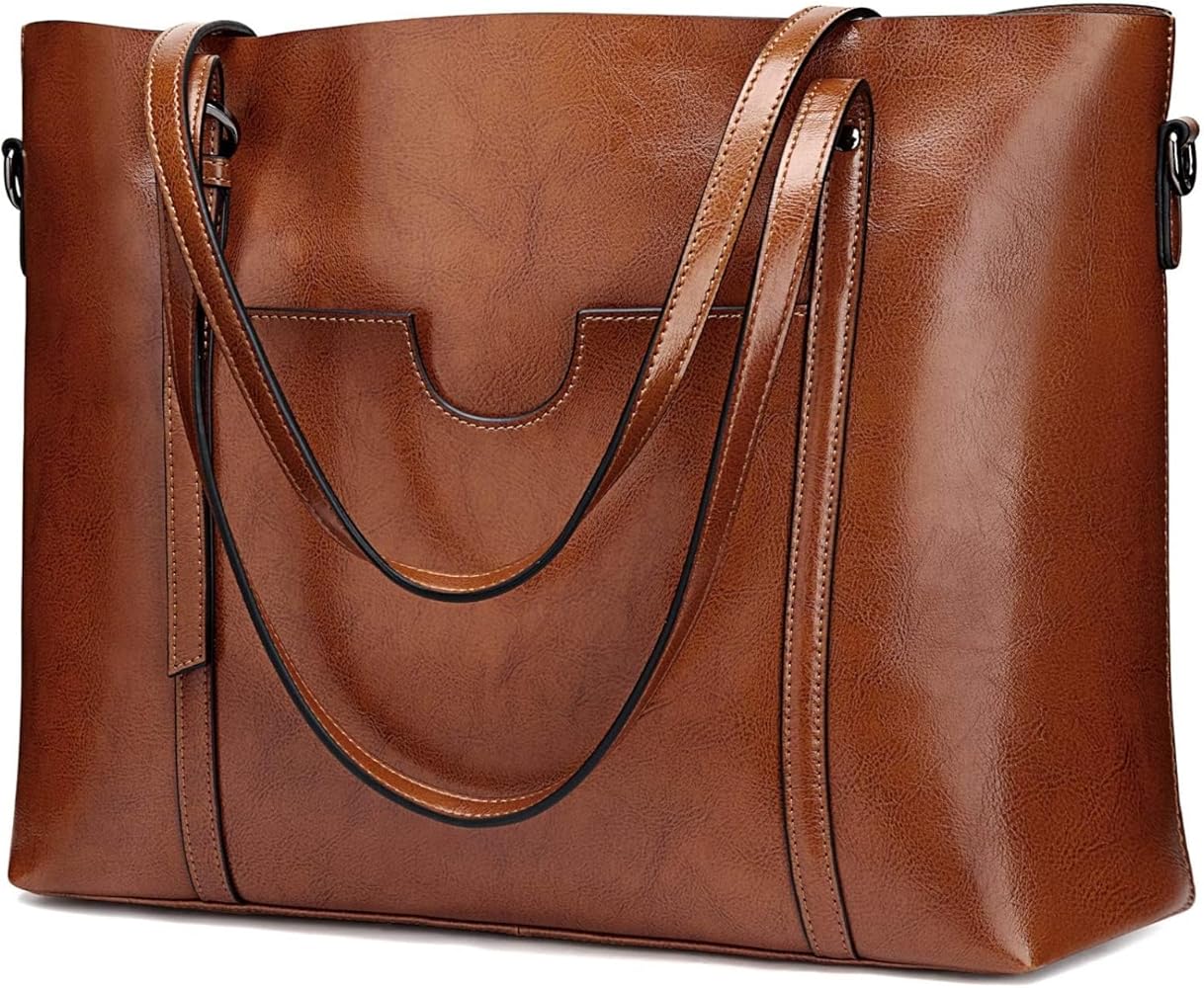S-ZONE Women Genuine Leather Top Handle Satchel Daily Work Tote Shoulder Bag