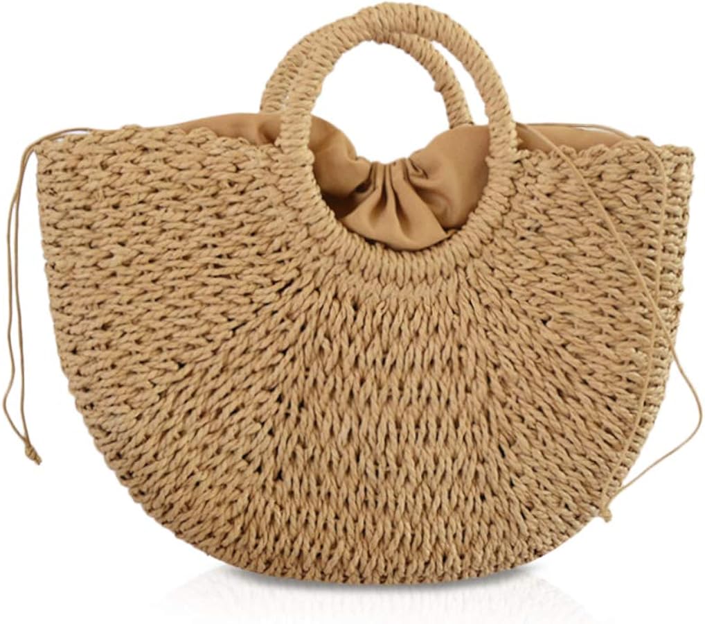 NICOLE&DORIS Handbag New Women Summer Beach Bag Handle Bag Rattan Straw Bag Woven Handbag for Lady Khaki