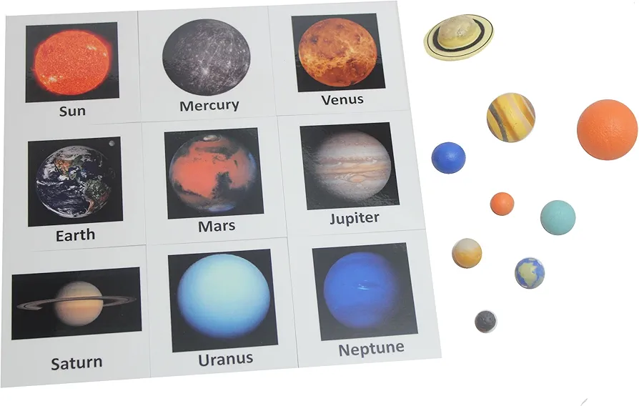 Solar System Match - Space and Planets Matching to Cards - Learning Toy Figurines. Nomenclature Science Work