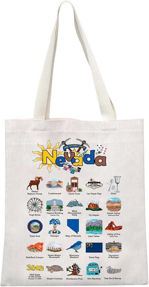 Nevada Gift The Silver State Nevada Canvas Tote Bag Born in Nevada Gift Nevada Travel Geocaching Bag for Women