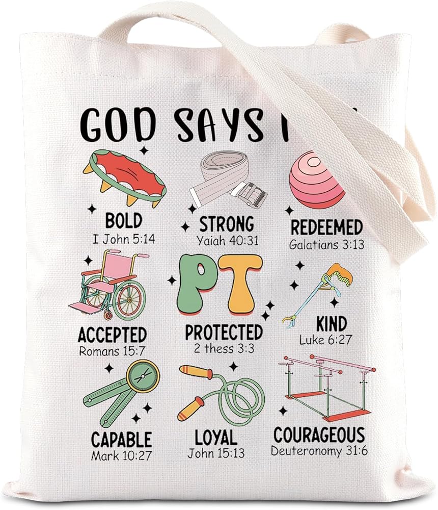 FOTAP Physical Therapy Gift God Say I Am PT Tote Bag Physical Therapist Handbag PT Appreciation Gift PT Graduation Gift