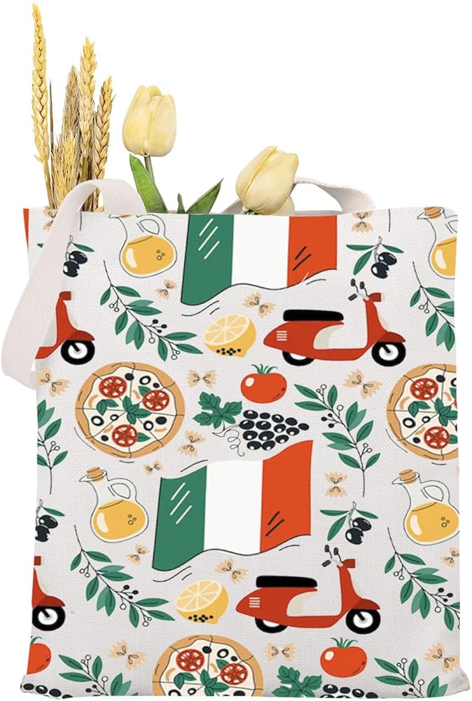 Vintage Italian Inspired Tote Bag For Shopping Travel School Office Italy Pizza Lover Gift Italy Travel Gift