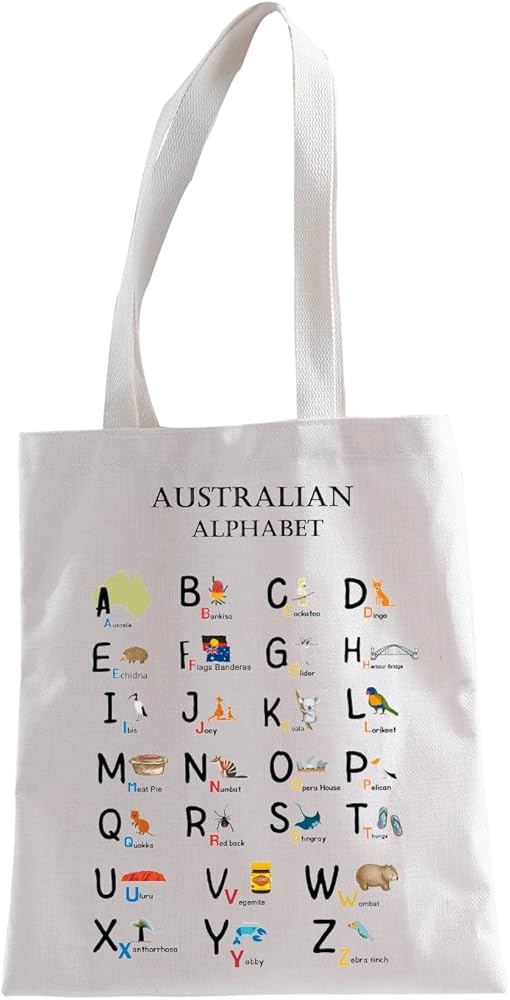 LEVLO Australian Gift Australian Alphabet Tote Bag Australian Koala Gift Australian Inspired Gift Australian Love Gift Shopping Bag