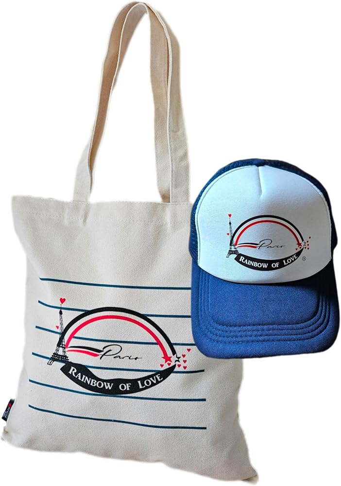 Tote Bag – Fabric Bag – Canvas Bag – Cotton Bag – Rainbow – Canvas Bag – Tote Bag – Paris – Paris Souvenir – Gift Paris – Eiffel Tower – Paris Gift, Blue / White / Red, M