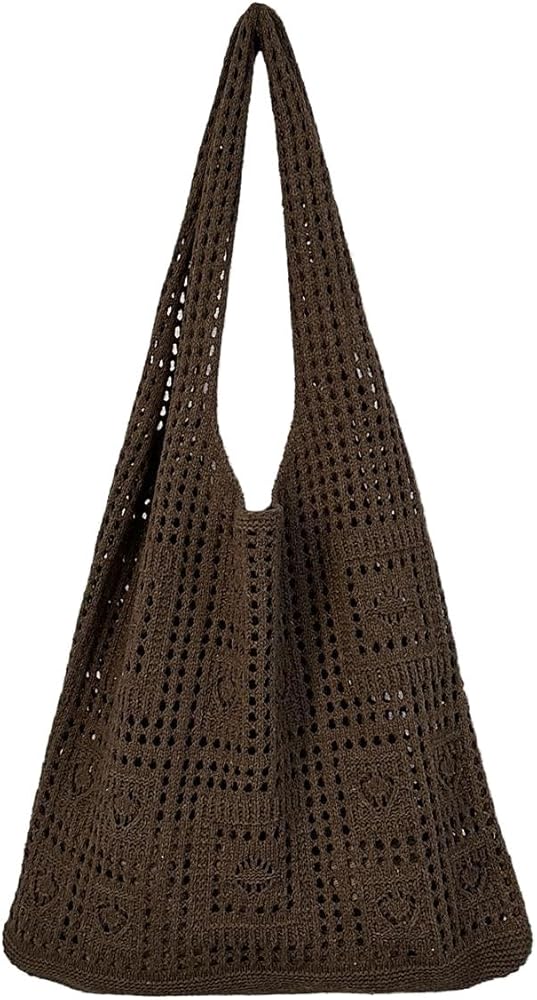 Crochet Tote Bag, Mesh Beach Bag, Women's Knit Summer Hobo Bag, Vacation Boho Tote Bag, White