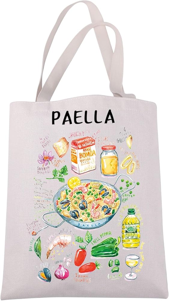 Spanish Food Lover Gift Paella Recipe Tote Bag Seafood Themed Shoulder Bag Chef Inspired Gift Paella Food Lover Gift