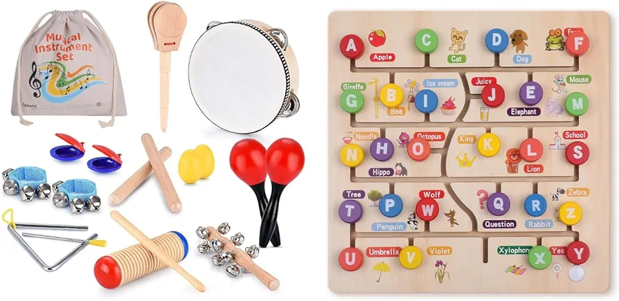 Creative Learning Bundle for Kids - Musical Instruments & Alphabet Puzzle Set for Early Education