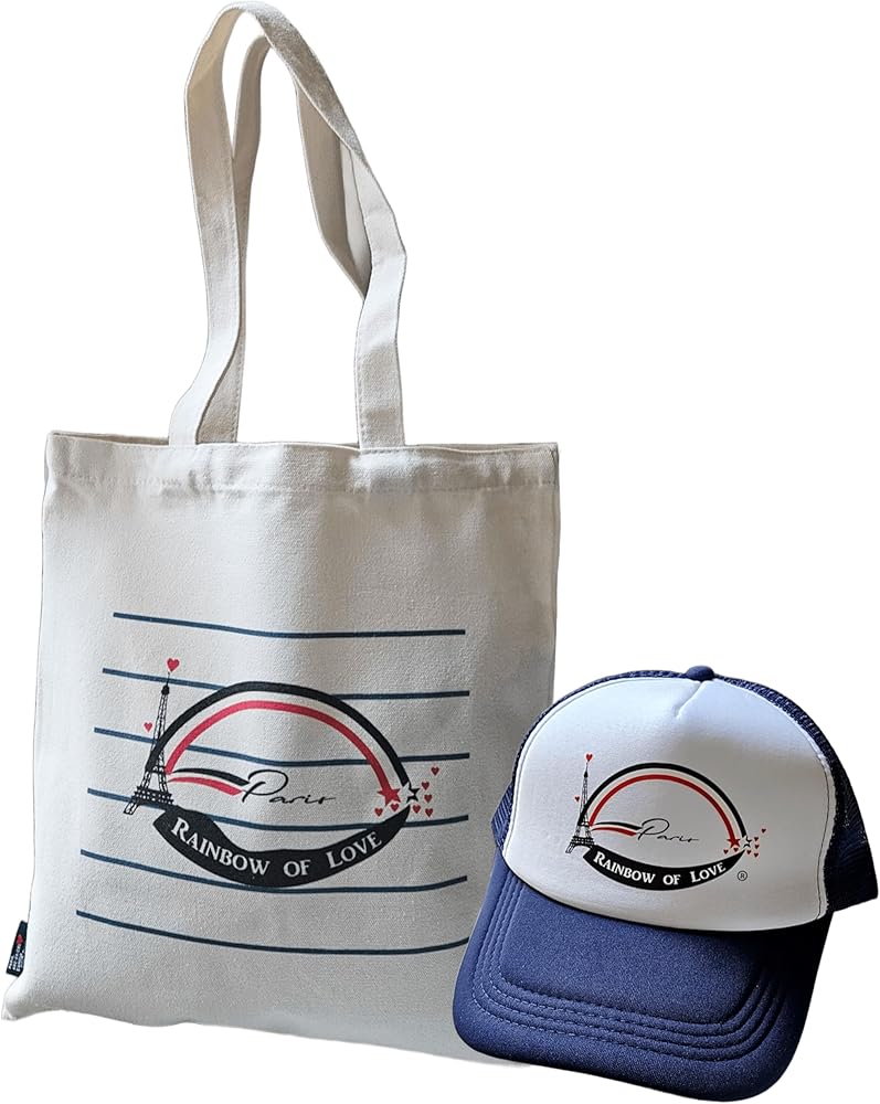 Tote Bag – Fabric Bag – Canvas Bag – Cotton Bag – Rainbow – Canvas Bag – Tote Bag Paris – Paris Heart – Paris Souvenir – Gift Paris – Eiffel Tower – Paris Gift, Blue / White / Red, M