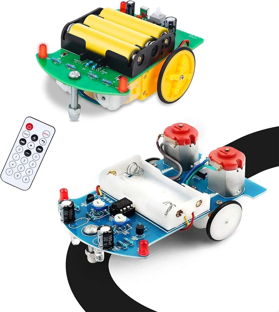 MiOYOOW Line Follwing Car Kit and Remote Control Car Kit, Beginners Soldering Practice Robot Car DIY Electronics Kit for Home and College High School Education