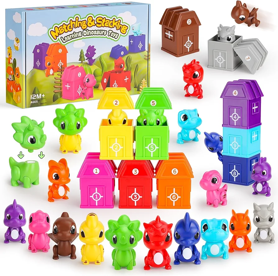 Montessori Baby Toys for 1 2 3 Year Old 12-18 Months Toddler Learning Toys Age 1-2, 40 Pcs Dinosaur Educational Toy Counting Matching Sorting, Christmas Birthday Gift for Girl Boy