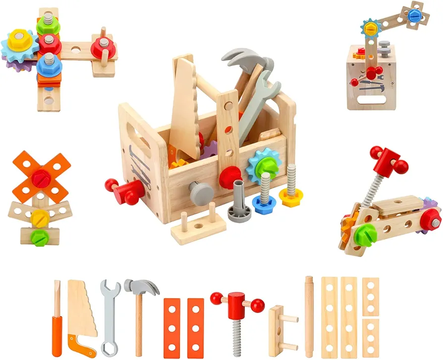 Wooden Hammer & Tools Set for Toddlers 2 3 4 5, STEM Educational Preschool Learning Toys for Kids, Great DIY Gift for Boys and Girls