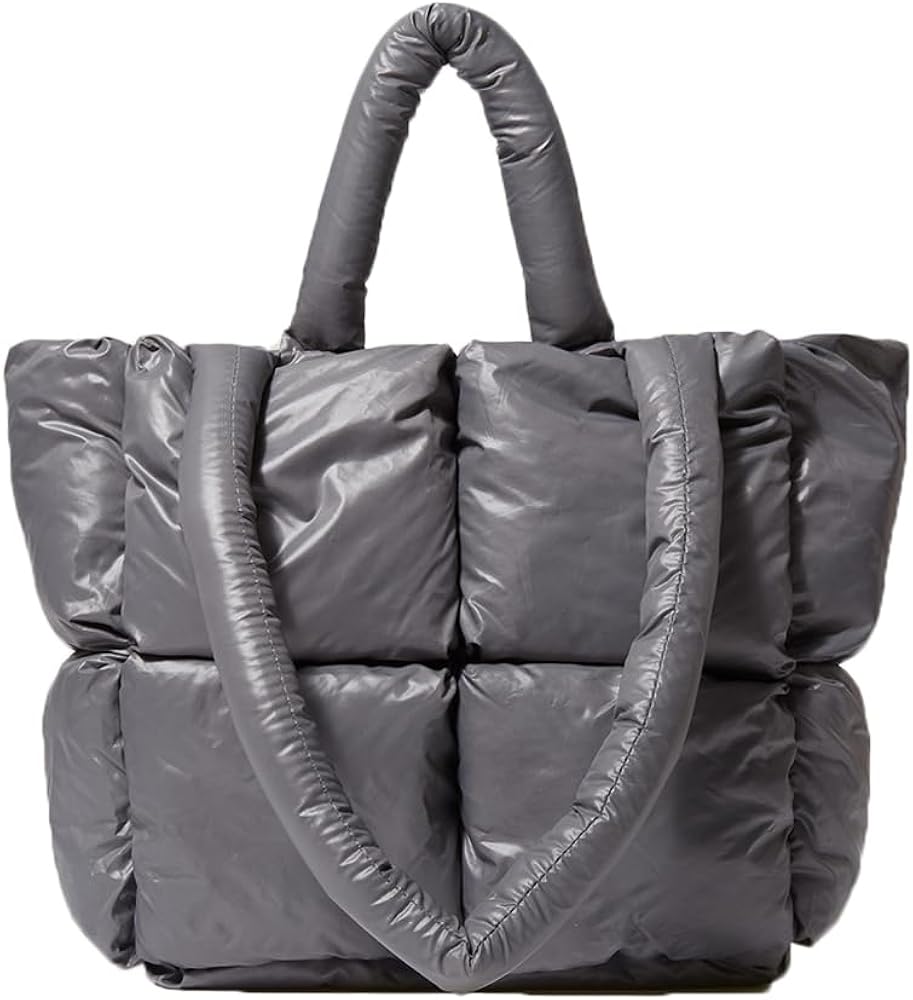 Large Puffer Tote Bag, Trendy Luxury Chic Quilted Cotton Padded Designer Handbags for women, Winter Soft Puffer Shoulder Bag Nylon Down Pillow Bag Women's Handbags & Shopper Bag