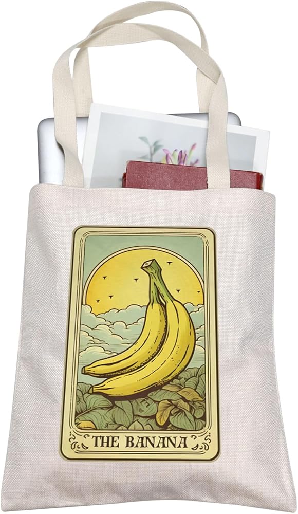 AKTAP Funny Banana Idea Gifts The Banana Tarot Card Inspired Canvas Tote Bag Tarot Card Merch Bags
