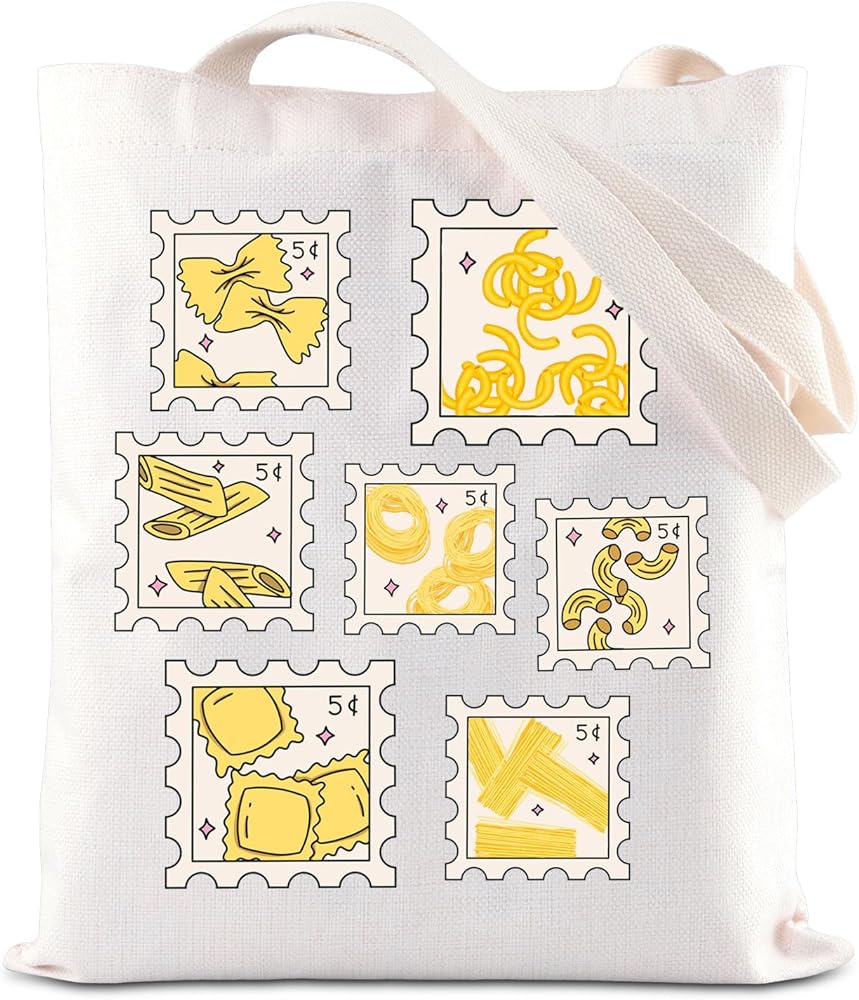 TSOTMO Pasta Gift Italian Food Lover Tote Bag Italian Trip Shoulder Bag Pasta Penne Rotini Macaroni Farfalle Lover Gift