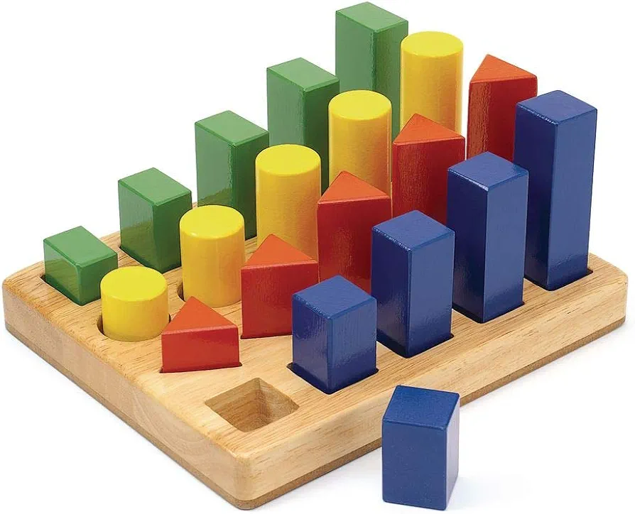 Shape Sequence Blocks - 21 Pieces, Color Blocks for Toddlers, Color Sorting Toys for Toddlers, Pattern Blocks, Wooden Pattern Blocks, Montessori Materials, Wooden Tray Montessori