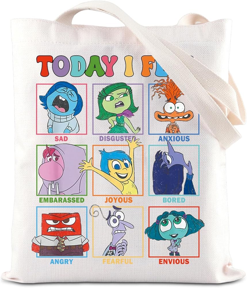 TSOTMO Cartoon Emotions Inspired Gift All The Feelings Characters Tote Bag Joy Anger Fear Sadness Railay Emotion Team Gift