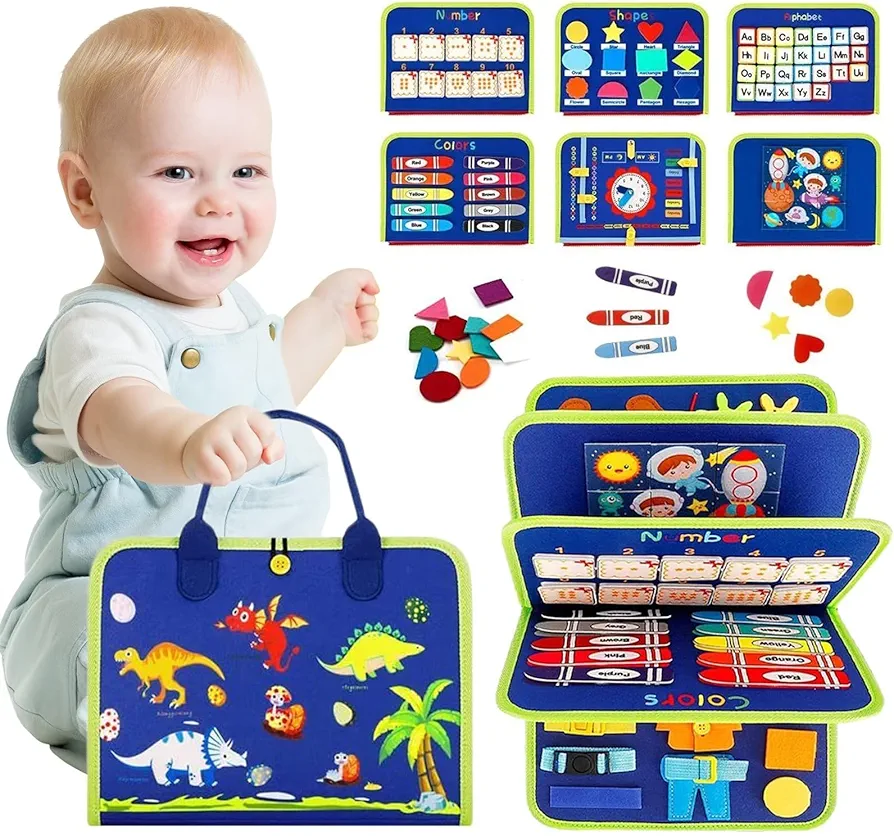 Toddler Busy Board Montessori Toys for 1 2 3 Year Old, Busy Book Sensory Toys for Baby Boys Girls Birthday Gifts, Preschool Learning Activities Toddlers Travel Toy