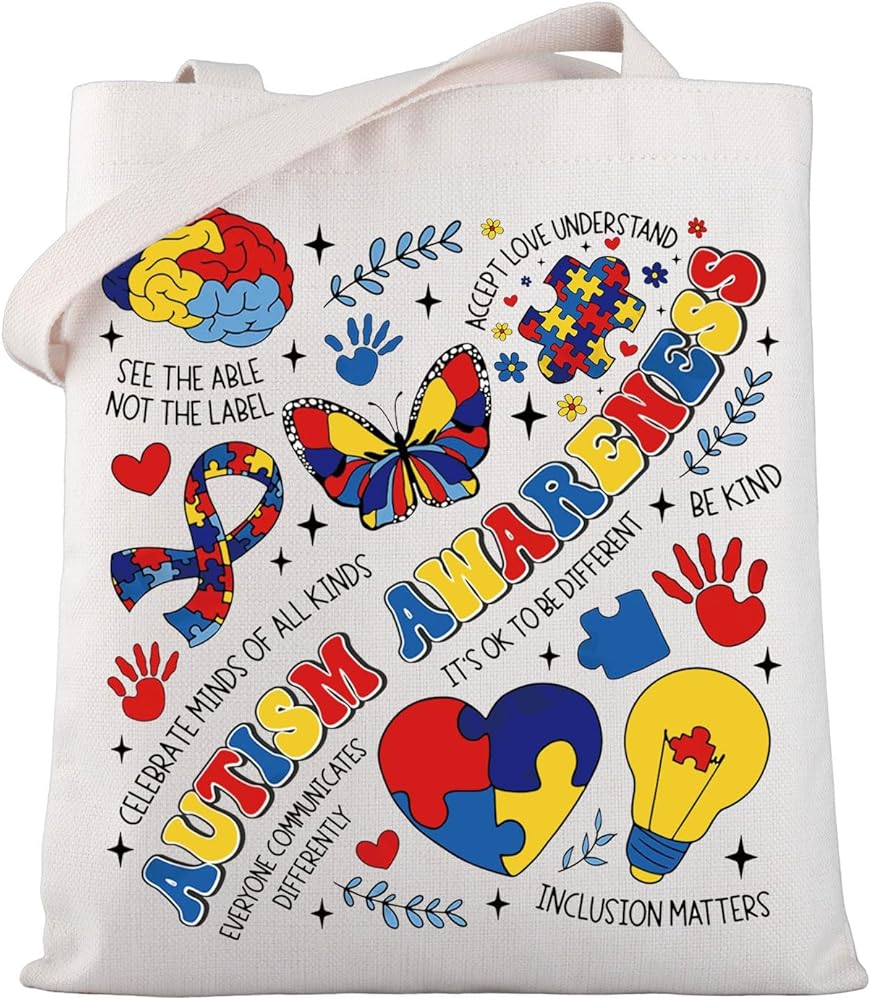 Autism Awareness Gift Autism Awareness Ribbon Tote Bag Autism Teacher Shoulder Bag SPED Teacher Appreciation Gift