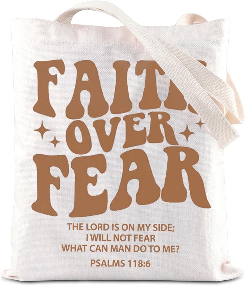 TSOTMO Faith Over Fear Tote Bag Bible Verse Gift Faith Over Fear Psalm 118:6 Religious Gift Jesus Christian Handle Bag