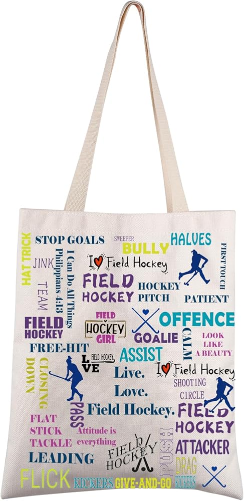 FEELMEM Field Hockey Tote Bag Girls Field Hockey Gift Field Hockey Player Shoulder Bag Hockey Team Gifts
