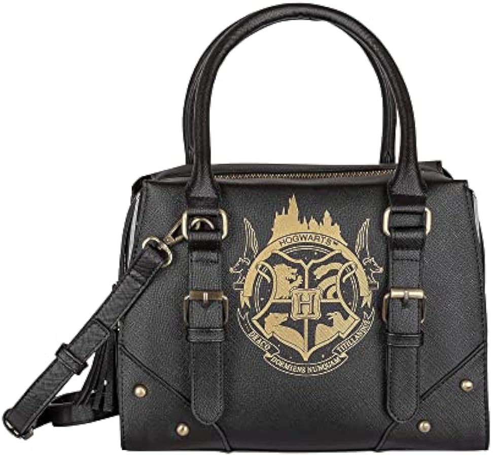 Harry Potter Hogwarts Crest Premium Plaid Handbag, Black, One Size
