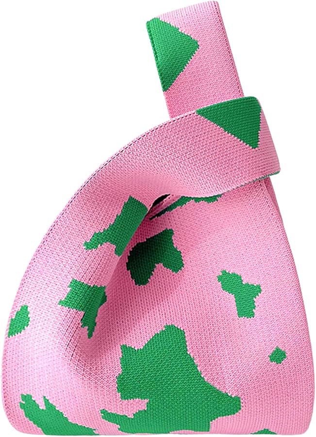 Women Knitted Handbags Gift Bags Cute Milk Cow Pattern Knot Sleeve Bag Small Portable Shoulder Bags Tote Bags