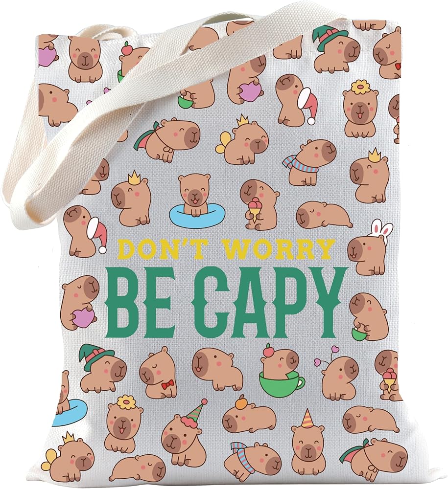 TSOTMO Capybara Gift Capybaras Lovers Gift Animal Don't Worry Be Capy Tote Bag for Capybara Lovers Rodent Gift