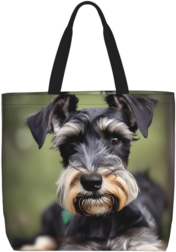 Adorable Schnauzer Print Tote Bag Zipper Casual Tote'S Handbag Big Capacity Work Bag Shoulder Bag With Pockets