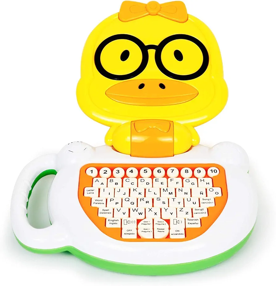 English-Spanish Toddler Learning Tablet. Musical Educational Toy for Kids to Learn Spanish and English Numbers, Letters and Words. Duck Laptop Toy for Children Preschool Age 3+