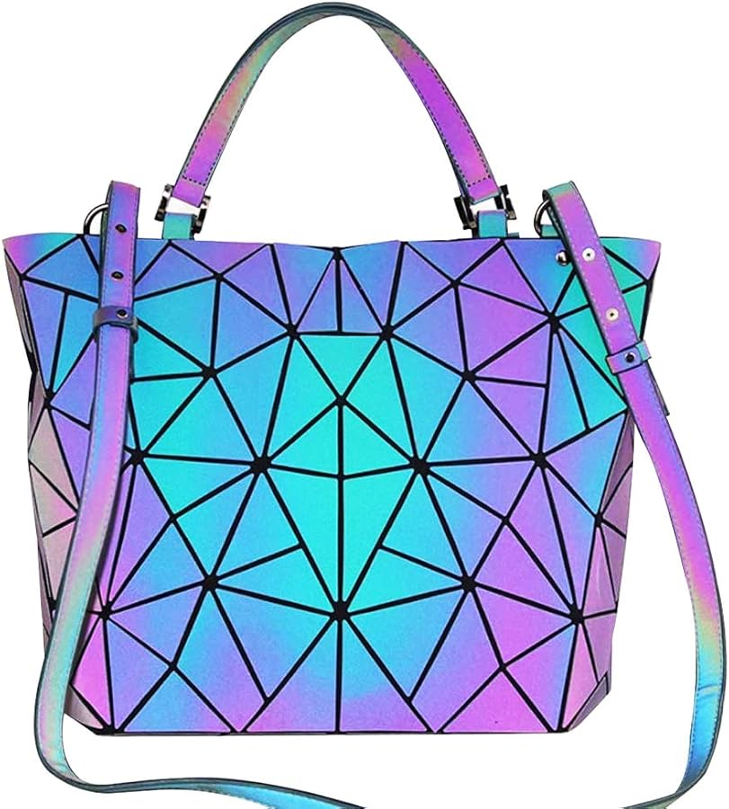 BestoU Geometric Grid Holographic Handbags for Ladies, Color Changing Ladies Purse PU Leather Shoulder Bag