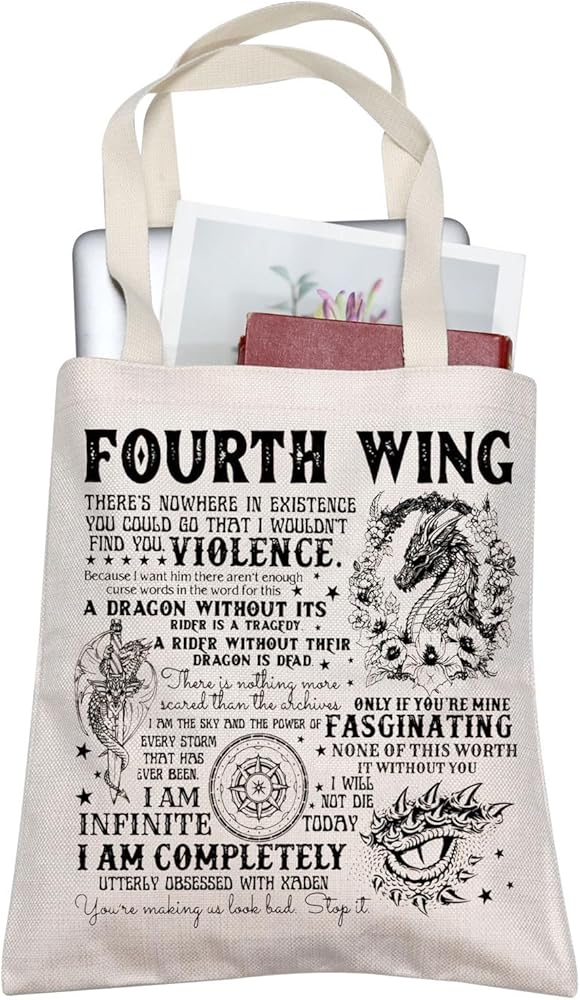 AKTAP Romantasy Dark Academia Dragons Gifts Dragon Riders Book Inspired Tote Bag Fantasy Bookish For Reader Lover Gift