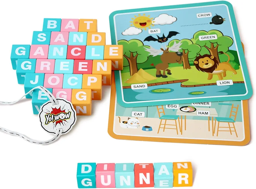 Twist & Learn Word Matching Games, Flash Cards Turning Rotating Puzzle, Preschool Site Words Montessori Spinning Alphabet Blocks Toys for Kids 3+ Year Old