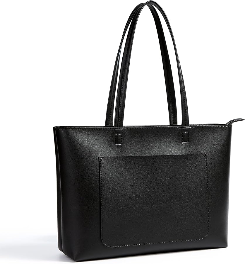 KALIDI Women's Tote Bag PU Leather Handbag Stylish Large Shoulder Bag with Zipper and Pocket, Laptop Work Bag for Ladies Travel School Shopping, Black, Black, Large