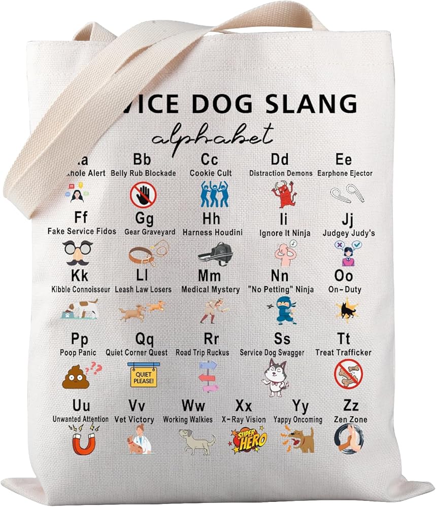 Funny Service Dog Tote Bag Service Dog Slang Alphabet Tote Bag Service Dog Trainer Gift Dog Lover Gift