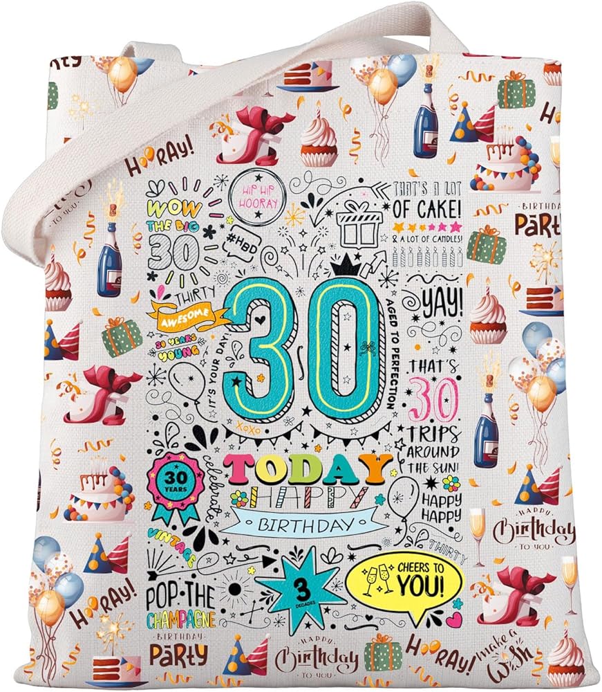 30th Birthday Gift 30th Birthday Canvas Tote Bag 30th Birthday Ideas Handbag 30th Birthday Party Gift Turning 30th Gift