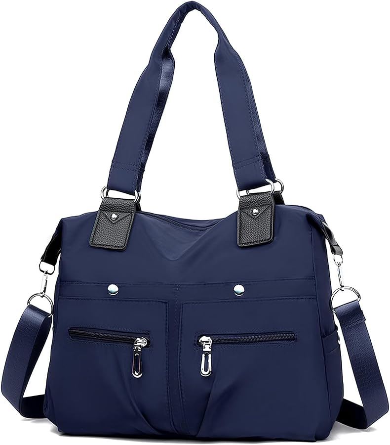 Women's Tote Bag Multi Pocket, Casual Lightweight Nylon Hobe Bags with Adjustable Strap Waterproof Handbags & Shoulder for Travel Gym Work Beach Shopping