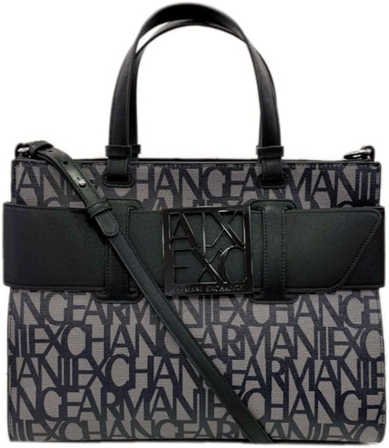 A | X ARMANI EXCHANGE Susy Allover Logo Large Tote, Beige/Black