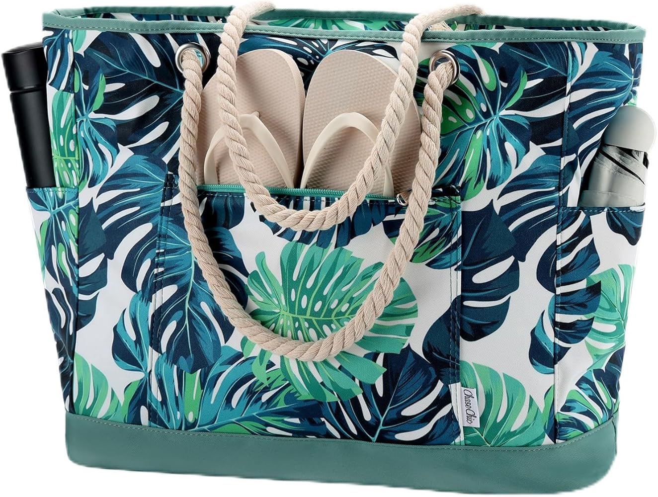 Chase Chic Beach Bag for Women, Large Beach Tote Multiple Pockets Summer Pool Bag with Zipper for Travel,Vacation