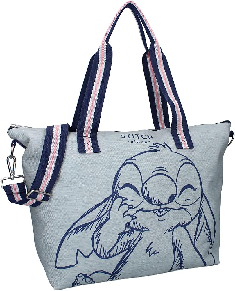 Disney Lilo and Stitch Aloha Fashion Mission - Large Shopping Bag - Dimensions 48 x 32 x 14 cm - Grey, grey