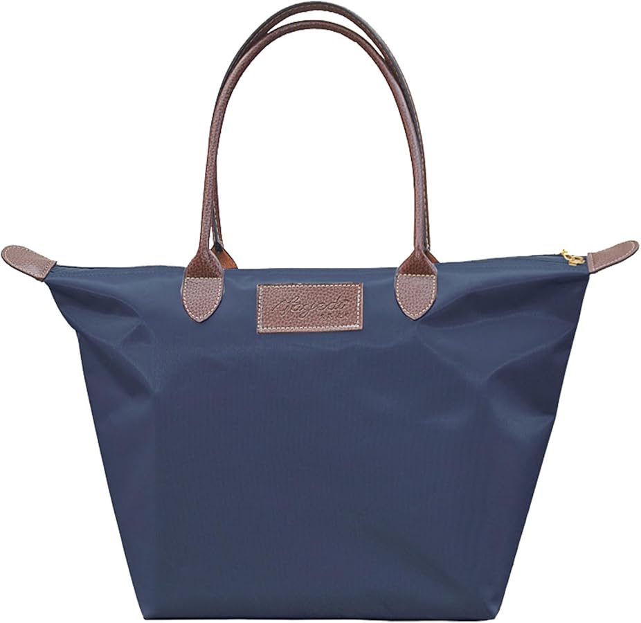Nylon Tote Bag for Women, with Zipper and Compartment, Stylish Waterproof Tote Bag, Casual Canvas Shoulder Bag, with Top Handle, for School Work Travel Gym Shopping Picnic Beach (Dark Blue),