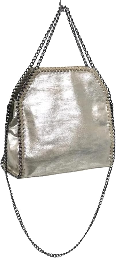 Synthetic Bag With Chains Synthetic Fabric Bag with Chain and Metallic Colors, silver