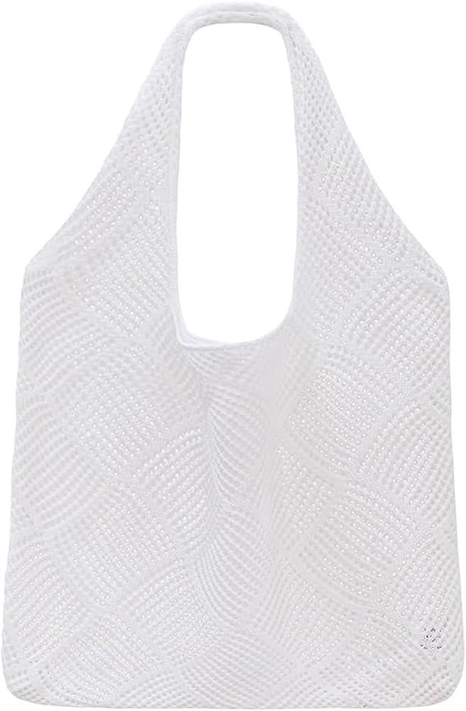 Crochet Tote Bag Crochet Mesh Beach Tote Bag Knit Summer Hobo Bag Aesthetic Mesh Shoulder Bag Knit Boho Shoulder Hollow Bag Crochet Beach Tote Bag Summer Boho Checkered Handbag for Travel Shopping,
