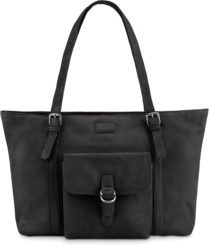 LEABAGS Verona Shopper I Genuine buffalo leather handbag for women, vintage look I Laptop up to 15 inches I Shoulder bag