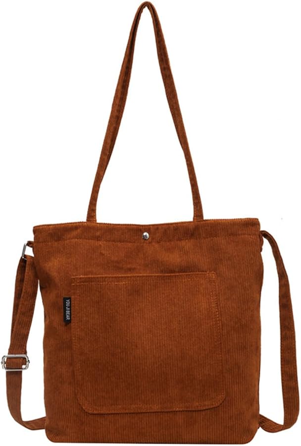 Corduroy Tote Bag for Women Large Capacity Shoulder Bag Crossbody Bag with Zipper Casual Handbag Vintage Satchel Bag